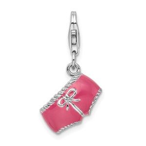 Sterling Silver 3-D Pink Enameled 3-D Bikini Bottom Bracelet Charm Lobster Clasp